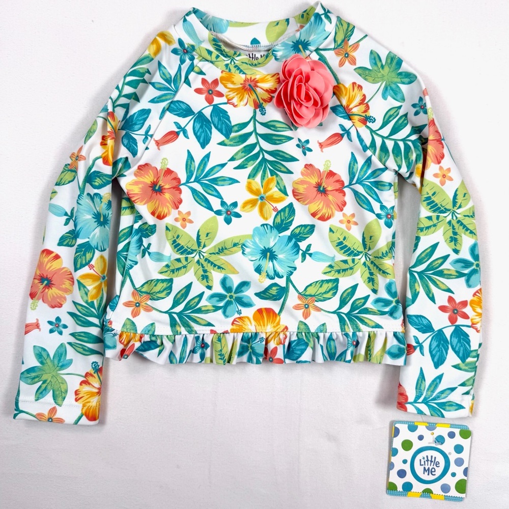 NWT LITTLE ME Toddler Girls' UPF 50+ Tropical Floral Rash‎ Guard w/ Applique 24M